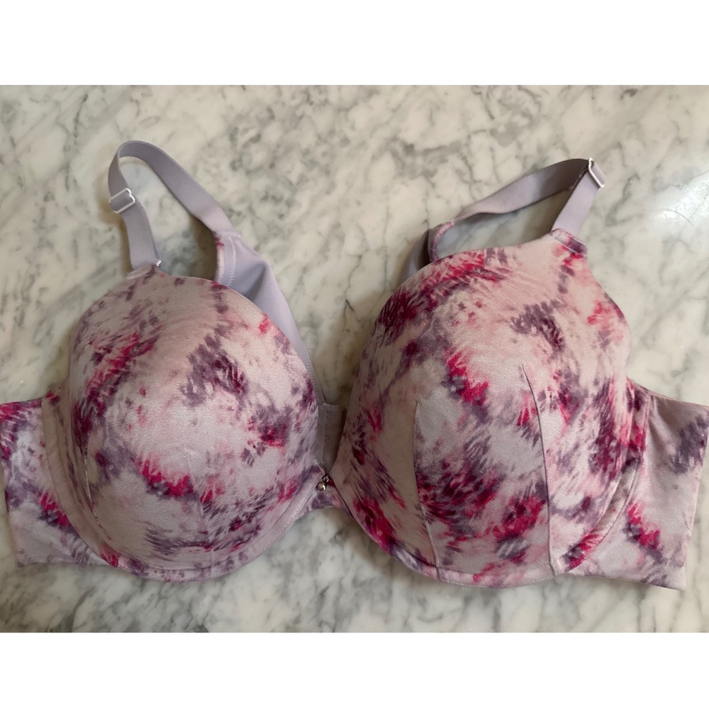 Cacique Boost Plunge Bra 46D Pink Purple Tie Dye Underwire Padded 1128066